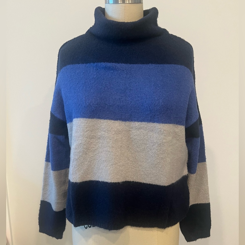 New Cliche Wool Blend Colorblock Stripe Mock Neck Sweater